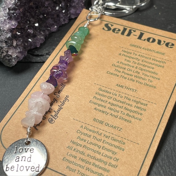 Self-Love Gemstone Keychain with Silver Charm - Picture 7 of 7
